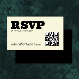 Modern QR RSVP Black Ecru Budget Wedding Enclosure Card