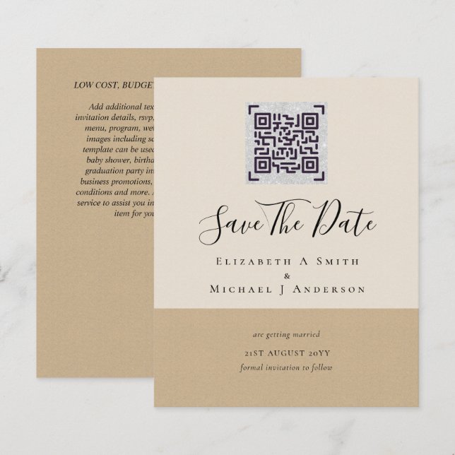 Modern QR Scanning Code Wedding Save Date Invites (Front/Back)