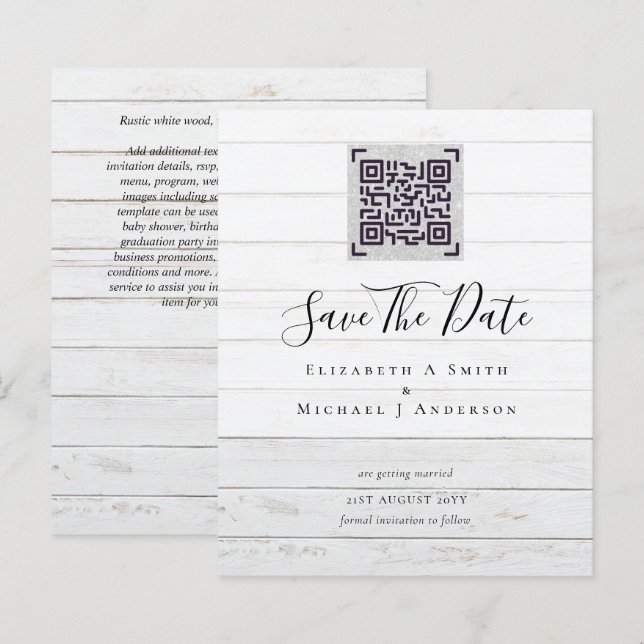 Modern QR Scanning Code Wedding Save Date Invites (Front/Back)