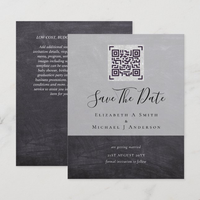 Modern QR Scanning Code Wedding Save Date Invites (Front/Back)