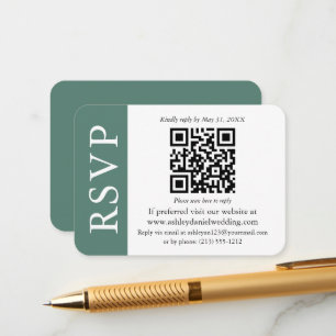 Modern QR Wedding RSVP Eucalyptus Green and White Enclosure Card