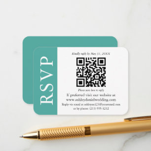 Modern QR Wedding RSVP Teal and White Enclosure Card
