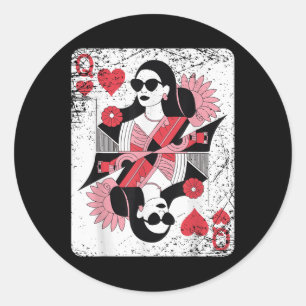 Modern Queen Of Hearts Playing Card Classic Round Sticker