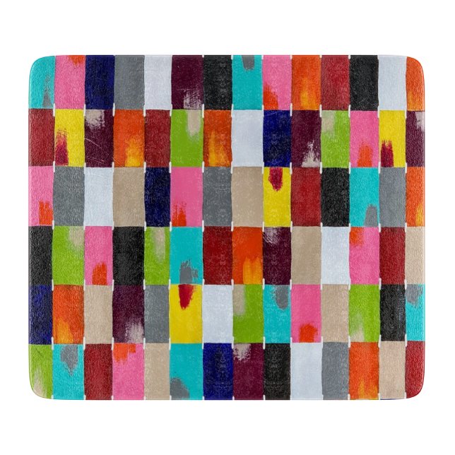 Modern Quilt 6 x 7 Deco Glass Cutting Board (Front)