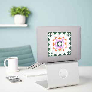 Modern Quilt Block Green and Purple Geometric Art 