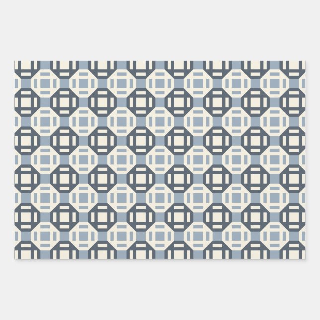 Modern Quilt-Inspired Geometric Pattern Wrapping Paper Sheet (Front)