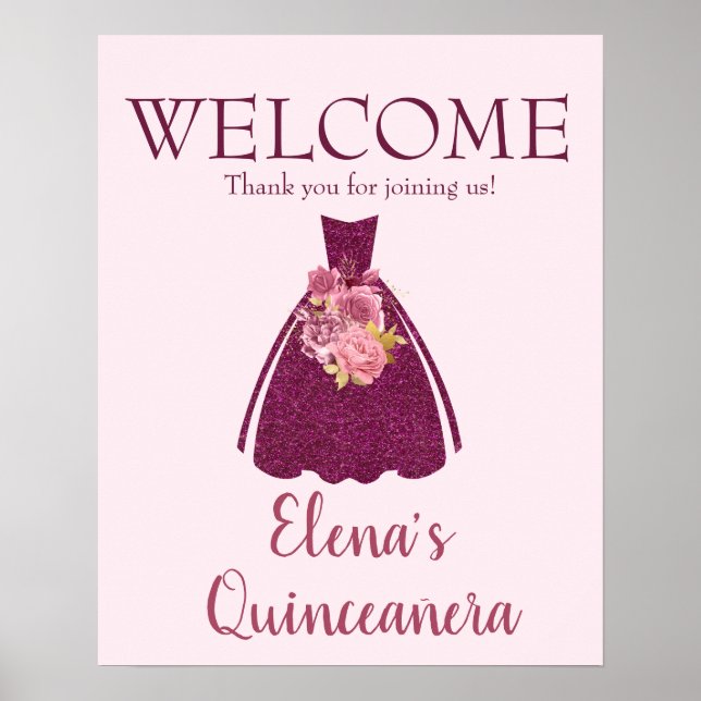 Modern Quinceañera Glitter Gown Welcome   Poster (Front)
