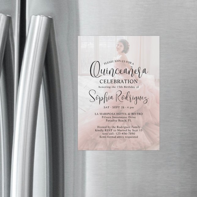 Modern Quinceañera Photo Overlay 15th Birthday Magnetic Invitation (Creator Uploaded)