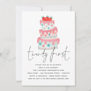 Modern Quirky Cake 21st Birthday Invitation