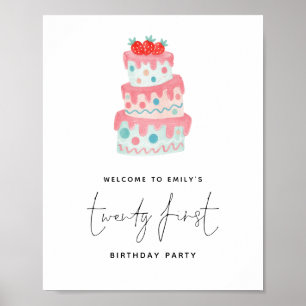 Modern Quirky Cake Welcome Script 21st Birthday Poster