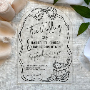 Modern quirky hand drawn bow BLACK retro wedding Acrylic Invitations