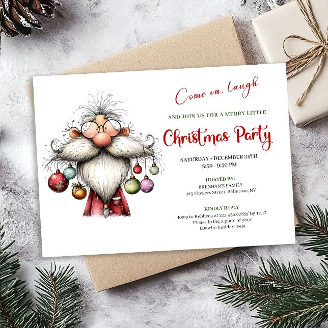 Modern Quirky Santa Watercolor Christmas Invite (Modern Quirky Santa Watercolor Christmas Invitation)