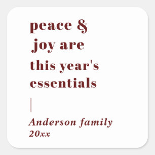 modern quote peace and joy holiday square sticker