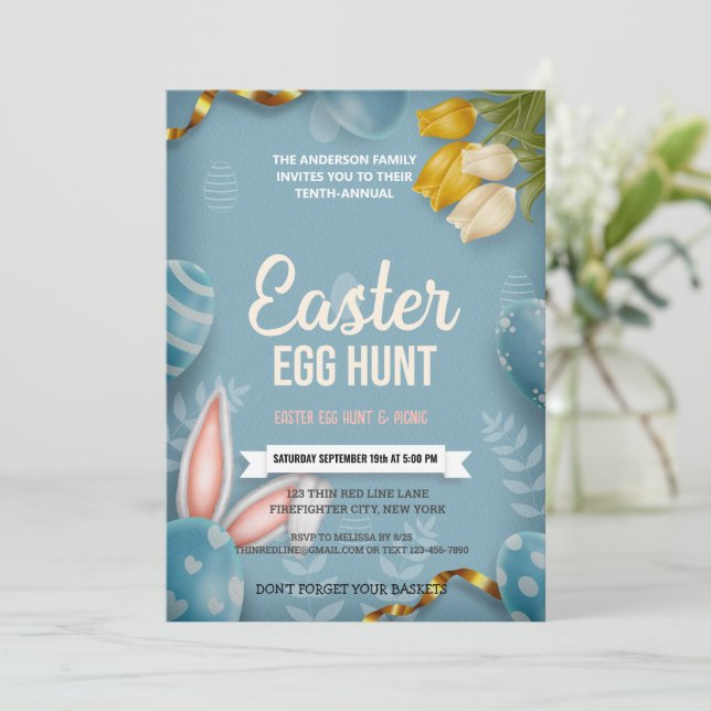 Modern Rabbit Easter Egg Hunt Invitation (Standing Front)