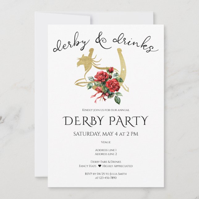 Modern Race Horse Derby & Drinks Party Equestrian Invitation (Front)