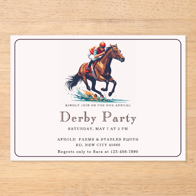 Modern Race Horse Derby Party  Acrylic Invitations (Front)