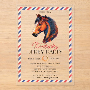 Modern Race Horse Derby Party Equestrian Acrylic Invitations
