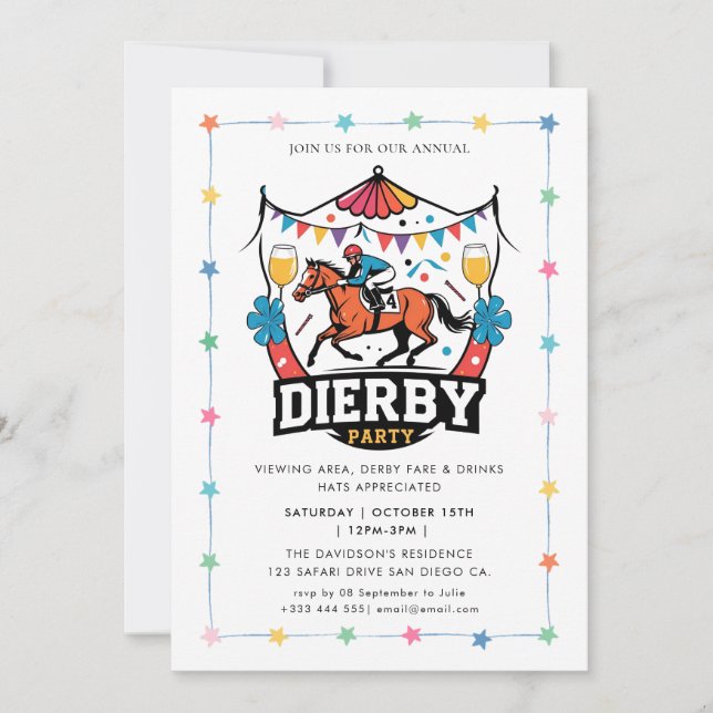 Modern Race Horse Derby Party Equestrian Invitatio Invitation (Front)
