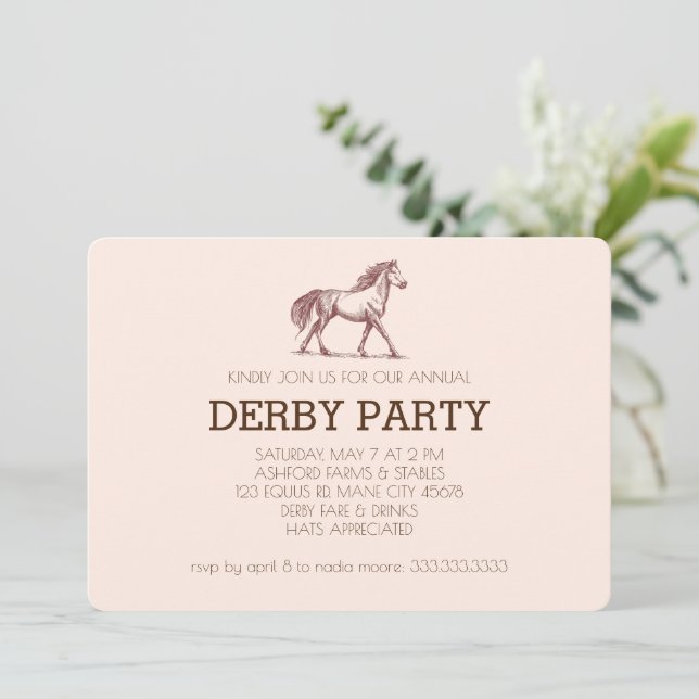 Modern Race Horse Derby Party Equestrian  Invitation (Standing Front)