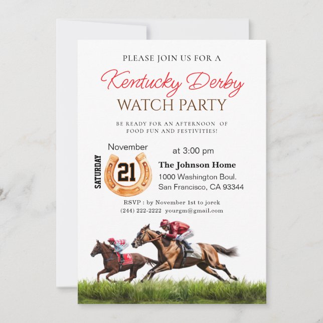 Modern Race Horse Derby Party Equestrian Invitation (Front)