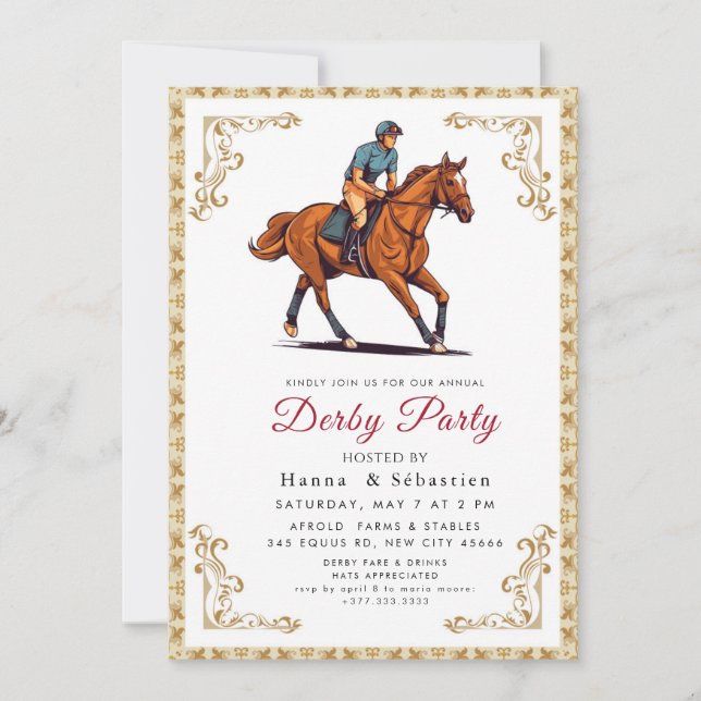 Modern Race Horse Derby Party Equestrian  Invitation (Front)