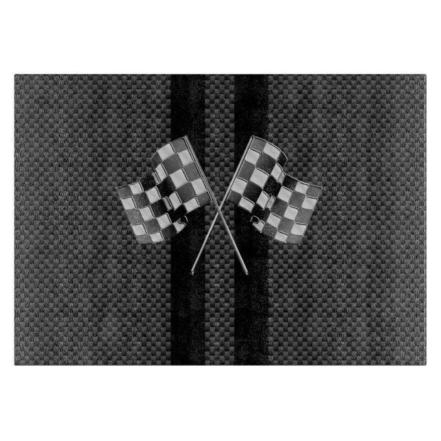 Modern Racing Flags Stripes in Carbon Fibre Style Cutting Board (Front)