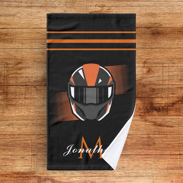 Modern Racing Helmet Motorbike Riding Custom Name Hand Towel (Creator Uploaded)