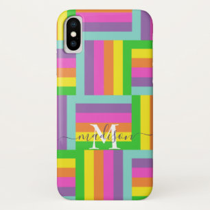 Modern Rainbow Abstract Script Name Monogram  Case-Mate iPhone Case