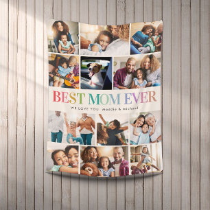 Modern Rainbow Best Mom Ever 12 Photo Collage Fleece Blanket