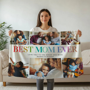 Modern Rainbow Best Mum Ever 6 Photo Collage Fleece Blanket