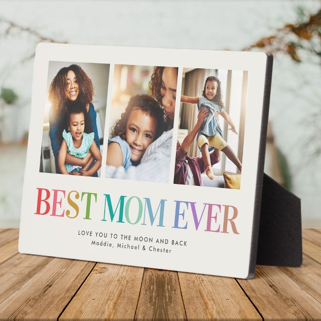 Modern Rainbow Best Mum Ever Photo Collage Plaque (Creator Uploaded)