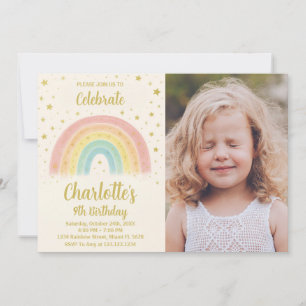 Modern Rainbow Birthday Invitation with photo