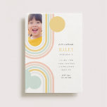 Modern Rainbow Birthday Photo Invitation<br><div class="desc">Modern rainbow,  sun and cloud design in pastel colours by Shelby Allison. Personalise this invitation with your party details and photo.</div>