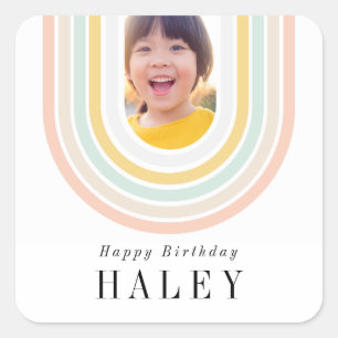 Modern Rainbow Birthday Photo Square Sticker