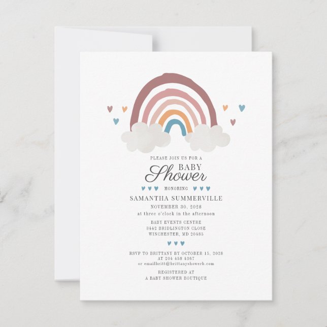 Modern Rainbow Boho Script Chic Baby Shower Invitation (Front)