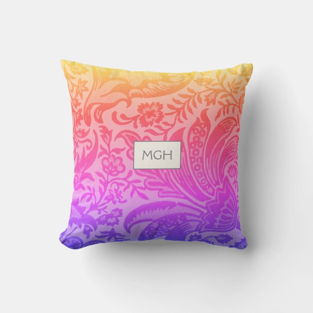 Modern Rainbow Botanical Monogram Cushion (Front)