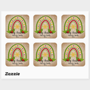 Modern Rainbow Christmas Holly 20xx Year Text Square Sticker