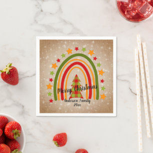 Modern Rainbow Christmas Tartan Tree 20xx Text  Napkin