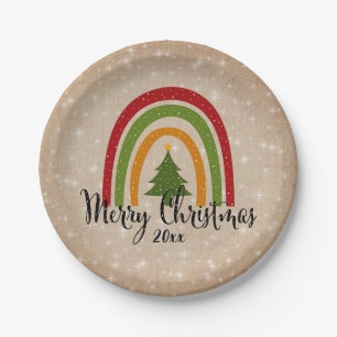 Modern Rainbow Christmas Tree 20xx Add Year 7" Paper Plate