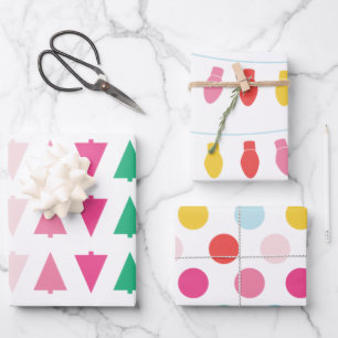 Modern Rainbow Christmas Tree and String Lights Wrapping Paper Sheet