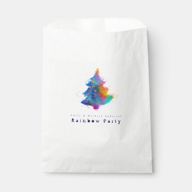 Modern Rainbow Christmas Tree Personalised Favour Bags (Front)