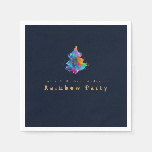 Modern Rainbow Christmas Tree Personalised Party Napkin (Front)