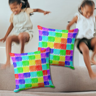 Modern Rainbow Colour Blocks Pattern Cushion