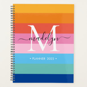 Modern Rainbow Coloured Monogram Script Name 2022 Planner