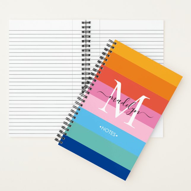 Modern Rainbow Coloured Monogram Script Name  Notebook (Inside)