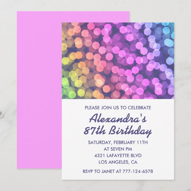 Modern Rainbow Confetti 87th birthday invitations  (Front/Back)