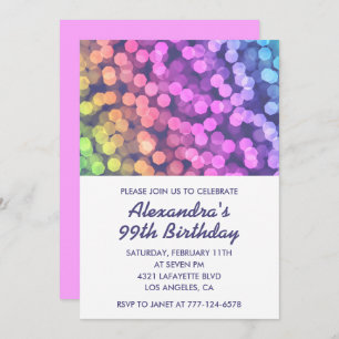 Modern Rainbow Confetti 99th birthday invitations 