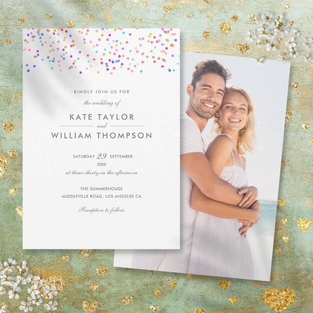 Modern Rainbow Confetti Photo Wedding Invitation (Modern Rainbow Confetti Photo Wedding Invitation)