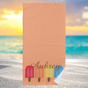 Modern Rainbow Cool Popsicle Stylish Girly Beach Towel
