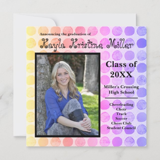 Modern Rainbow Dots - Graduation Announcement (Front)